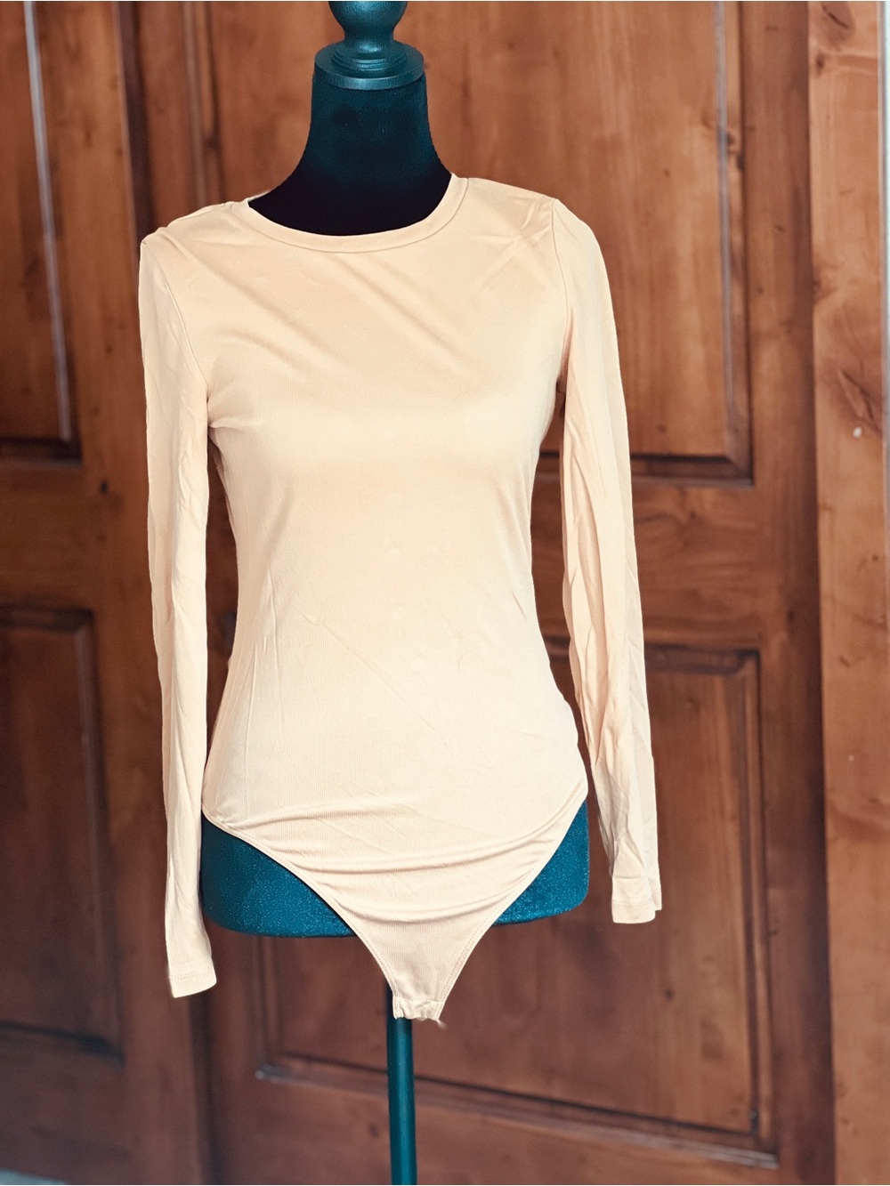 Elodie Long Sleeve Crew Neck Bodysuit - Tan